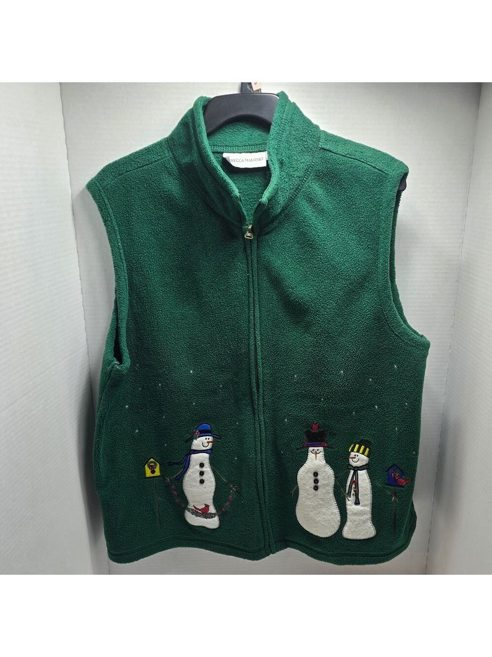 Rebecca Malone Green Vest with Snowman Embroidery